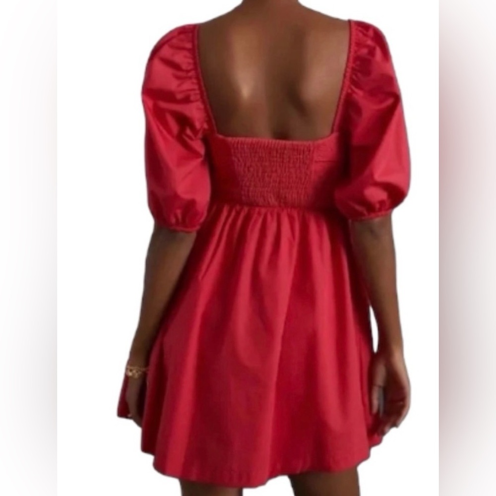 Maeve by Anthropologie Red Mini Dress with Puff Sleeves, Size M, EUC - Picture 2 of 10
